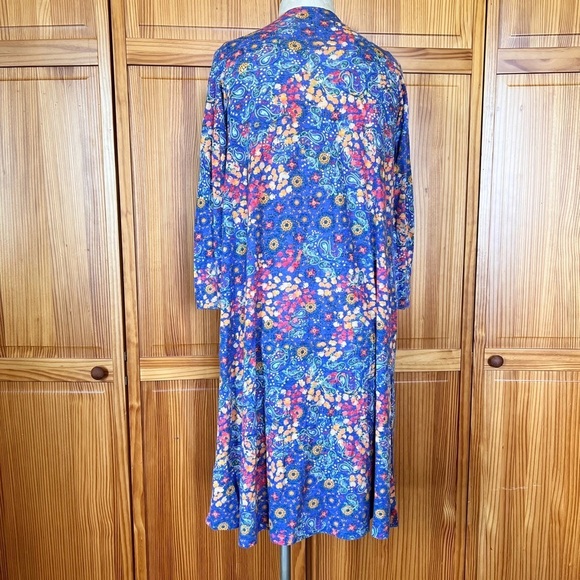 LuLaRoe Long Sleeve Small Long Length Purple Blue Floral Cardigan Pockets - Picture 3 of 6
